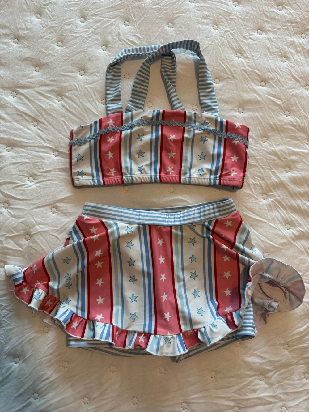 SweetHoney Girls Size 10Y Red, Blue, White Striped Star Girls Swim Set